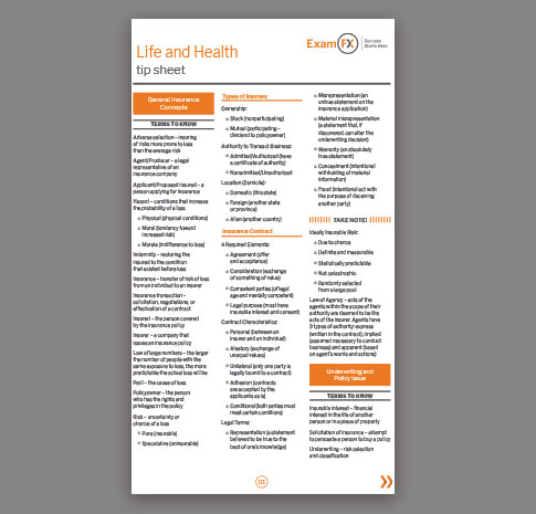 Life and Health Insurance Exam Prep Tip Sheet Life and Health insurance prelicensing exam tip sheet
