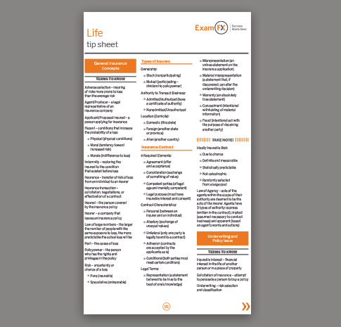 Life Insurance Exam Prep Tip Sheet Life insurance prelicensing program tip sheet