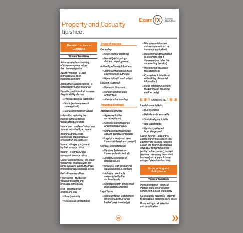 Tip Sheet for Property Casualty Insurance Prelicensing Exam Prep by