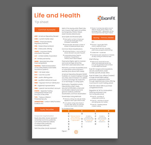 Life and Health insurance prelicensing exam tip sheet